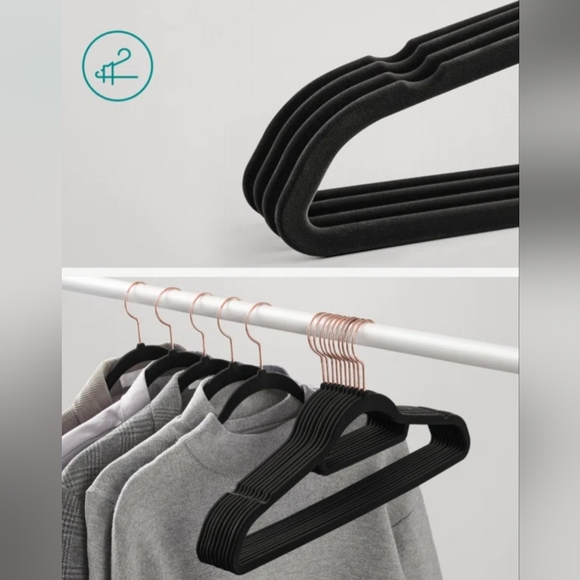 Hangers 18 Pack -Black Velvet Non-Slip Rose gold hook - Picture 4 of 7